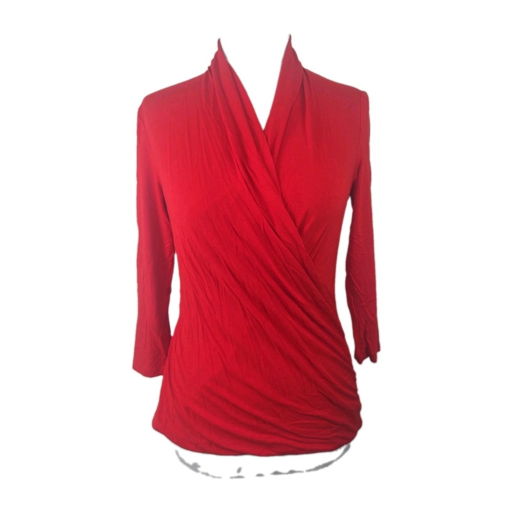 Vince Camuto True-Red Women's Medium Faux Wrap 3/4 Sleeve Top (Runs Small)